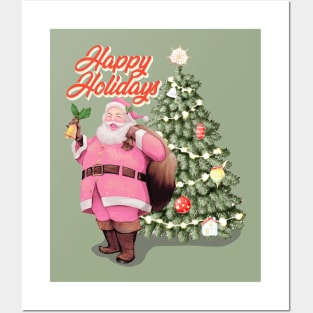 Retro Vintage Pink Santa Claus | Happy Holidays Posters and Art